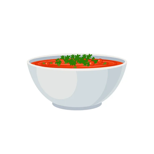 Tigela Vetor Sopa Tomate Vermelho Ícone Sopa Legumes Isolado Fundo — Vetor de Stock