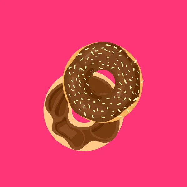 Vector Chocolade Donut Snijd Halve Donut Een Heldere Roze Achtergrond — Stockvector