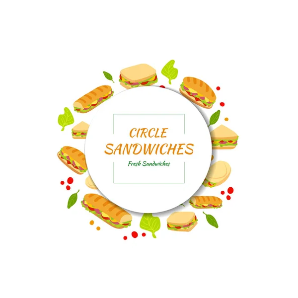 Vektor Kreis Mit Sandwiches Shape Frame Template Doodle Burger Und — Stockvektor