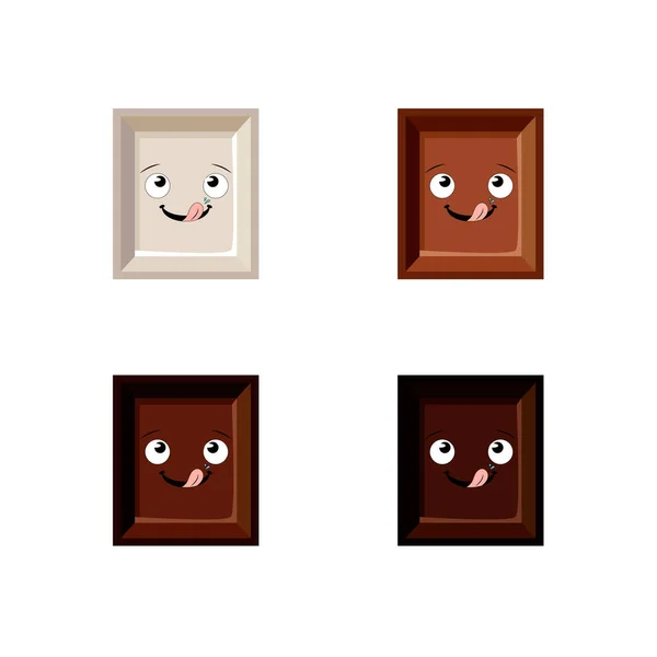 Conjunto Vectores Diferentes Cubos Chocolate Con Lamiendo Cara Labios Aislado — Vector de stock