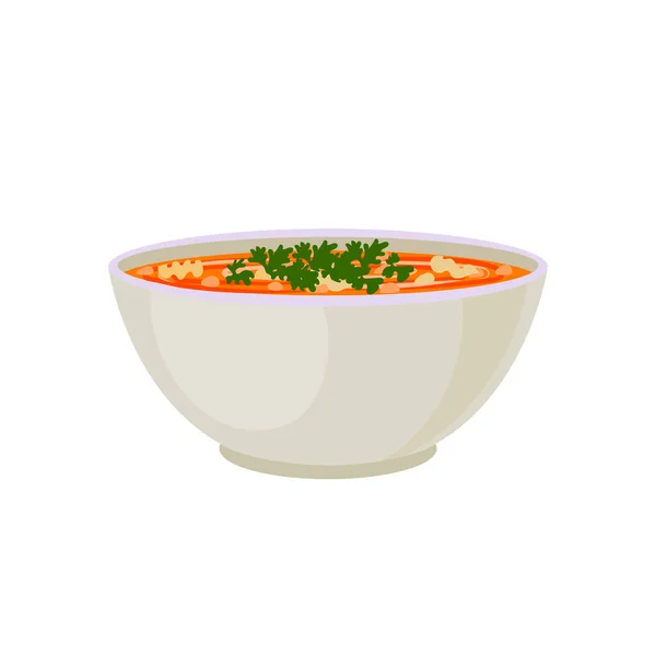 Vector Minestrone Soup Illustration Nudelsuppe Italienische Küche Schüssel Mit Roter — Stockvektor