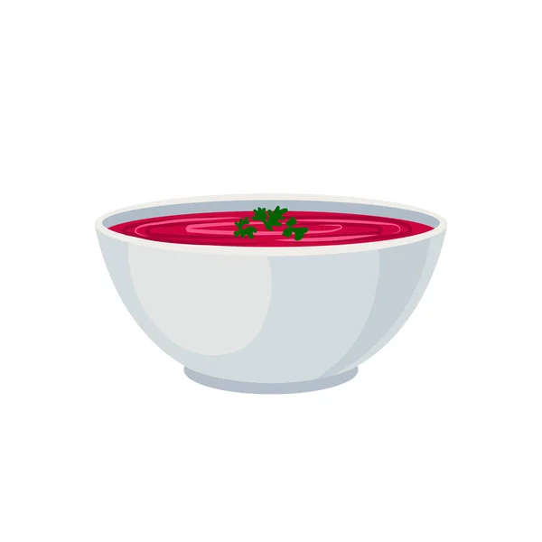 Векторная Чаша Супа Розового Крема Икона Супа Овощей Выделенная Белом — стоковый вектор