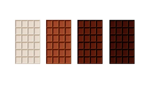 Vectorset Van Verschillende Chocoladerepen Geïsoleerd Witte Achtergrond Wit Melk Donker — Stockvector