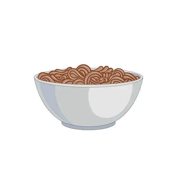 Vector Soba Noodles Illustratie Noodles White Bowl Geïsoleerd Witte Achtergrond — Stockvector