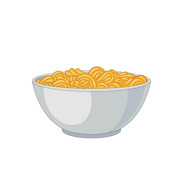 Vector Plain Noodles Illustration Noodles White Bowl Geïsoleerd Witte Achtergrond — Stockvector