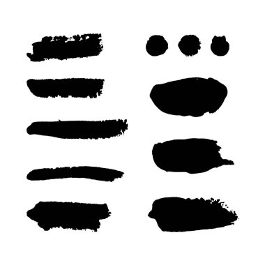 Vektör siyah boya lekeleri, beyaz arka planda izole edilmiş basit fırça darbeleri, boya.