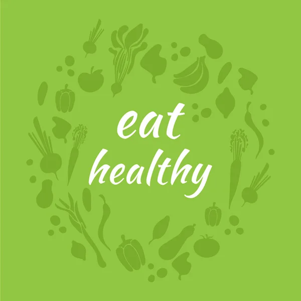 Vektorobst Und Gemüse Und Gesunde Worte Essen Grüne Hintergrundvorlage Gesundes — Stockvektor