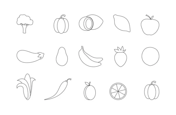 Vektorová sada obrysů jednoduchá zelenina, ilustrace obrysů, sbírka ikon izolovaná na bílém pozadí, jiné — Stockový vektor