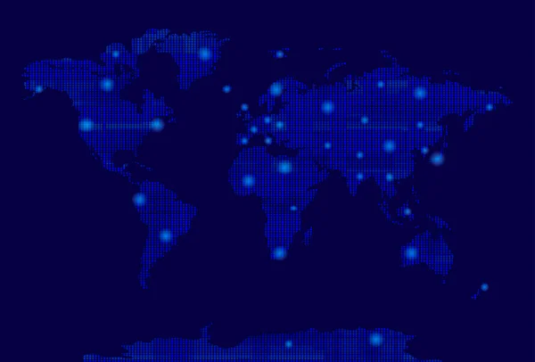 Vektorweltkarte Mit Leuchtenden Punkten Farbenfroher Blauer Hintergrundvorlage Pixelgrafik — Stockvektor