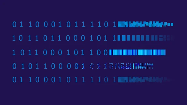 Векторный Двоичный Код Преобразуется Пиксели Красочные Синие Иллюстрации Набор Элементов — стоковый вектор