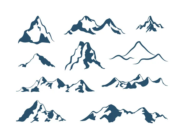 Ícones Montanha Vetorial Conjunto Isolado Fundo Branco Formas Montanhas Diferentes — Vetor de Stock