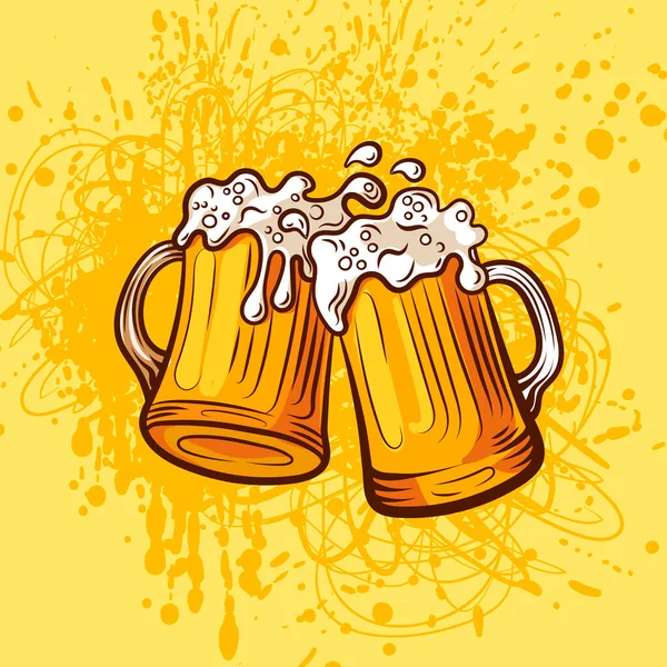 Ilustración Cerveza Vectorial Sobre Fondo Color Amarillo Brillante Estilo Vintage — Vector de stock