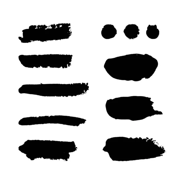 Sílhuetas de esfregaço de tinta preta vetorial, pinceladas simples isoladas em fundo branco, pintura —  Vetores de Stock