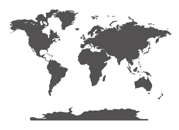 Vektor Weltkarte Graue Silhouette Isoliert Auf Weißem Hintergrund — Stockvektor