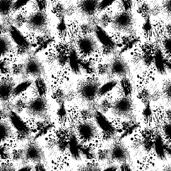 Seamless Pattern Black White Background Ink Splatters Monochrome Graphic Backdrop — Stock Vector