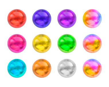 Beyaz Arkaplanda İzole Edilmiş Vektör Renkli Toplar, 3D Küre Koleksiyonu, Farklı Renkler İncileri, Gökkuşağı Renkleri.