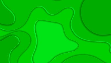 Vektör soyut arkaplan, gölgeli düz 3D katmanlar, parlak yeşil arkaplan şablonu.