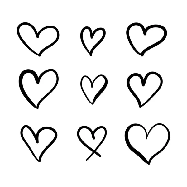 Hand Drawn Vector Hearts Isolated White Background Freehand Drawing Illustration — Vetor de Stock