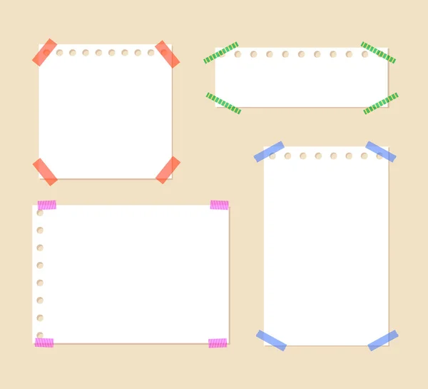 Renkli sopa bantları, izole çizimler, boş çerçeveler, ofis malzemeleri kavramı ile eklenmiş vektör defter sayfaları.