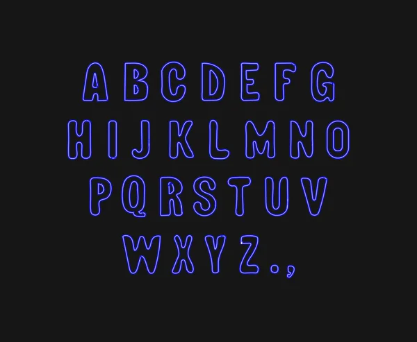 ネオンライトアルファベット 暗い背景に隔離されたベクトル輝く文字 明るい青の色 — ストックベクタ