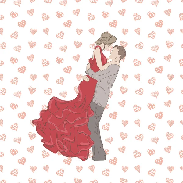 Vector Hugging Couple Seamless Pattern Hearts Love Symbols Valentines Day — Stock vektor