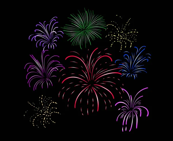 Vector Fireworks Celebration Concept Background Hand Drawn Fire Works Explosion — Vetor de Stock