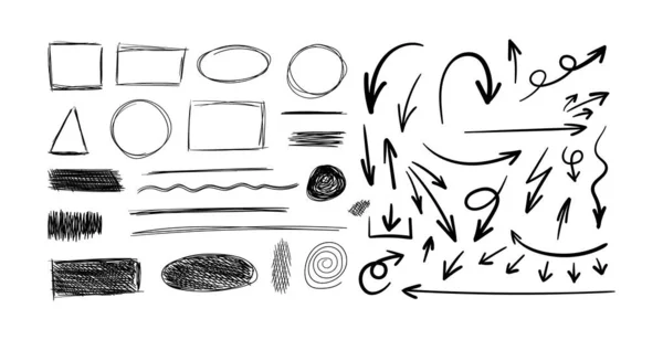 Vector Sketch Elements Hand Drawn Black Doodles Isolated White Background — 图库矢量图片