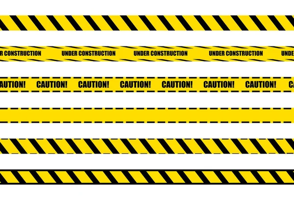 Vector Warning Tapes Set Seamless Lines Yellow Black Bright Colors — Vettoriale Stock