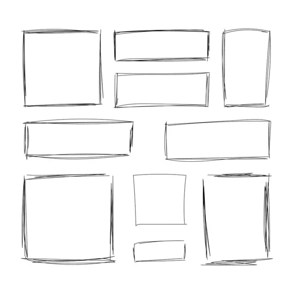 Vector Hand Drawn Squares Blank Drawing Frames Isolated White Background —  Vetores de Stock
