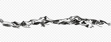Vector Hand Drawn Mountains, Sketchy Illustration Isolated on Light Transparent Background, Nature Sketch, Freehand Drawing.