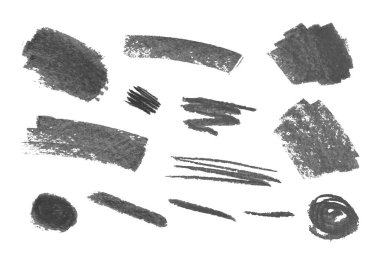 Vector Set of Crayons Gray Strokes Isoalted on White Background, Textured Brushes Set.