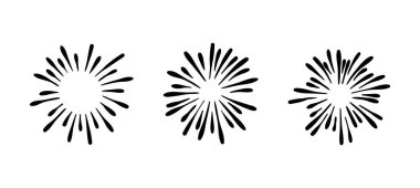 Vector Collection of Hand Drawn Retro Firework Drawings, Black and White Illustration, Doodles - Isolated, Ink Splashes.
