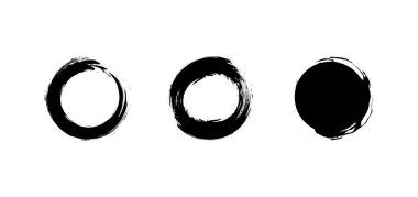 Vector Set of Grunge Black Circles, Japanese Brushes Collection, Isolated, Decorative Elements.