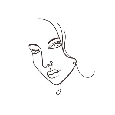 Vector Woman Face, Continuous Linear Art, Black and White Illustration, Beauty Concept, Abstract Minimalistic Sketch.