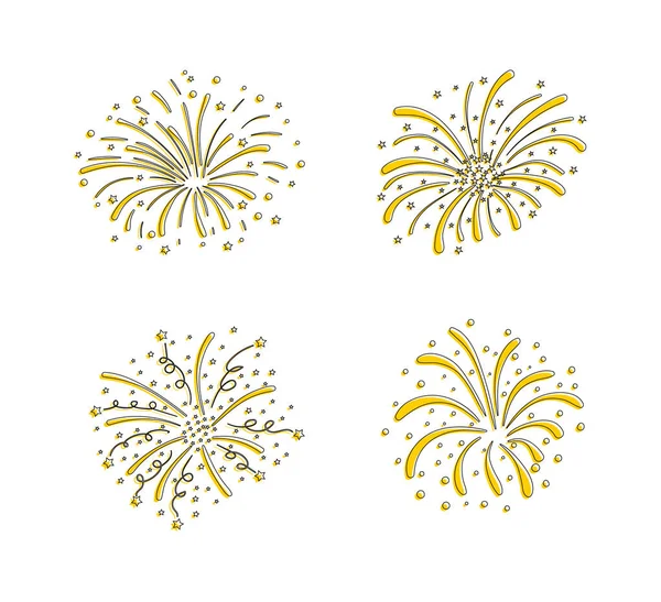 Vector Set Hand Drawn Firework Explosions Isolated White Background Doodle — ストックベクタ