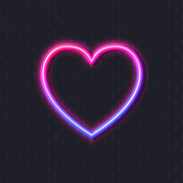 Vector Neon Heart Illustration Shining Light Abstract Brick Wall Background — Vetor de Stock