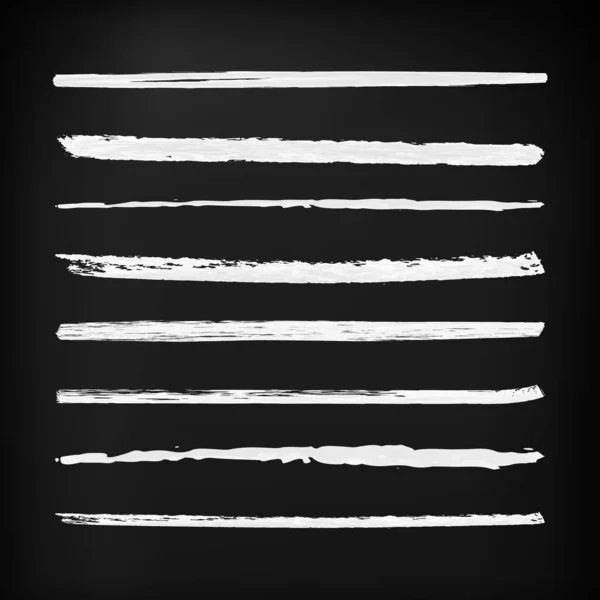 Vector Set White Chalk Brushes Black Background Textured Lines — Stock Vector