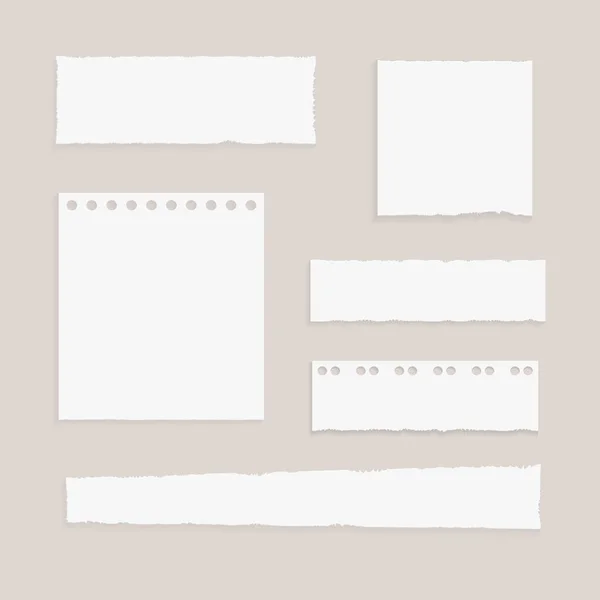 Vector Set Torn Papers Memo Stickers Transparent Background White Pages — Stockvektor