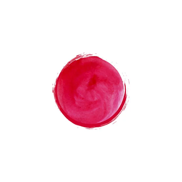 Vector Round Red Brush Stroke, Japanese Flag, Watercolor Illustration, Red Paint Spot on White Background.