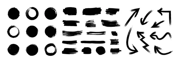 Vector Black Paint Brush Strokes Set Isolated White Background Japanese —  Vetores de Stock