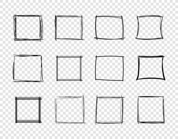 Vector Hand Drawn Scribble Square Frames Transparent Background Design Elements — Διανυσματικό Αρχείο