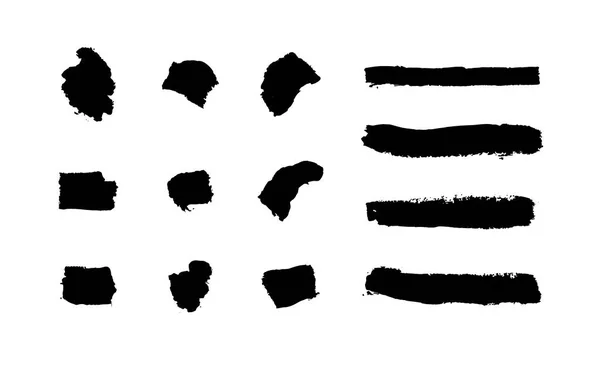 Vector Brush Strokes Collection Black Paint Isolated White Background Ink —  Vetores de Stock