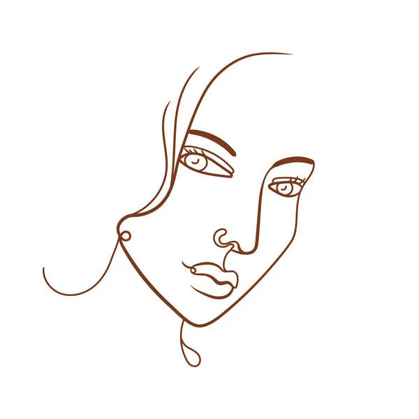 Vector Woman Face Continuous Linear Art Illustration Template Beauty Concept — 스톡 벡터