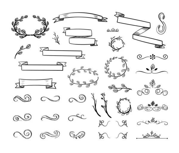 Vector Hand Gezeichnete Doodle Design Elemente Set Isoliert Auf Weißem — Stockvektor