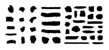 Vektör Mürekkep Fırça Vuruşları Siyah Siluetler Beyaz Arkaplan, Grafik Tasarım Elementleri, Boş.