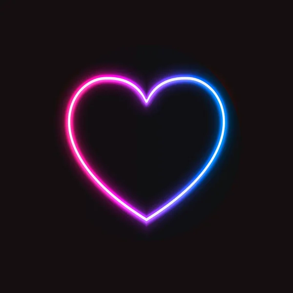 Sinal do coração do Gradiente do néon do vetor isolado no fundo preto, objeto brilhante, modelo de quadro em branco, rosa — Vetor de Stock