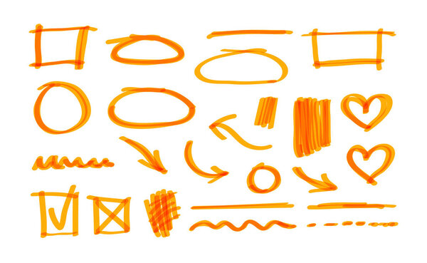 Vector highlighter hand drawn design elements isolated on white background