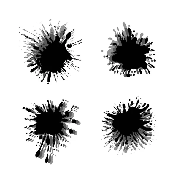 Conjunto de salpicaduras de pintura monocromática vectorial aislado sobre fondo blanco, colores negro y gris Gráficos Vectoriales