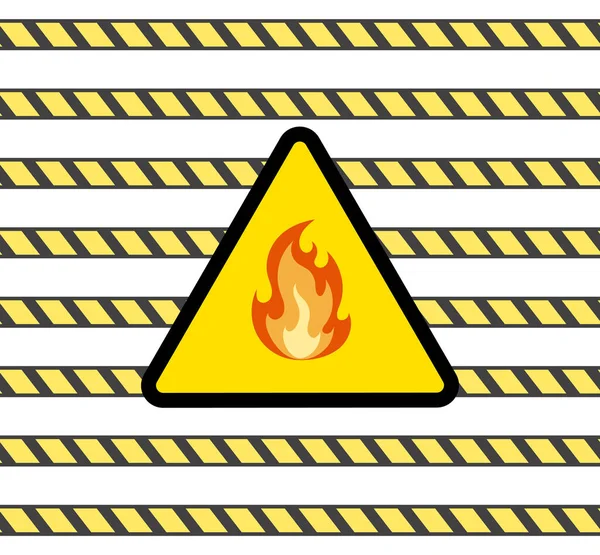 Sinal Perigo Incêndio Vetorial Triângulo Advertência Fita Perigosa Listras Fundo — Vetor de Stock