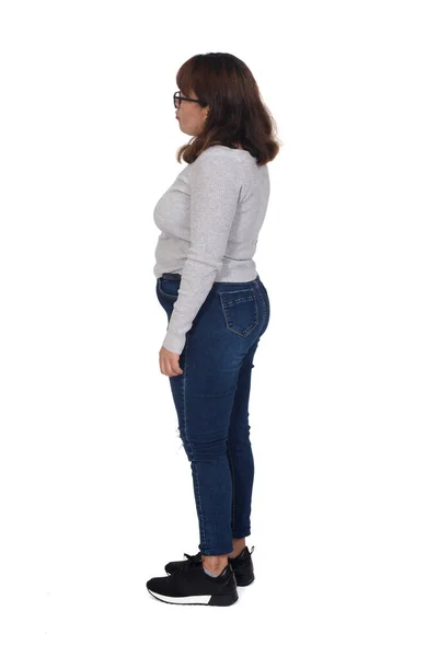 Side View Woman Side View White Background — Stock Photo, Image
